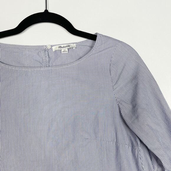 Madewell XSmall XS Blue White Striped Bell Sleeve Blouse Top 3/4 Sleeve Cotton - Picture 3 of 11